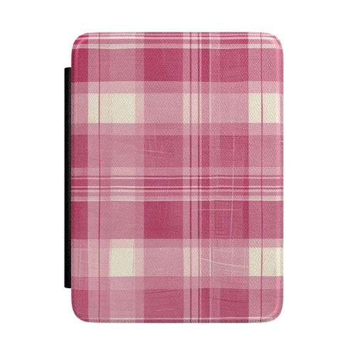 Pink raspberry madras plaid Kindle case — Coquette Reader gift for her
