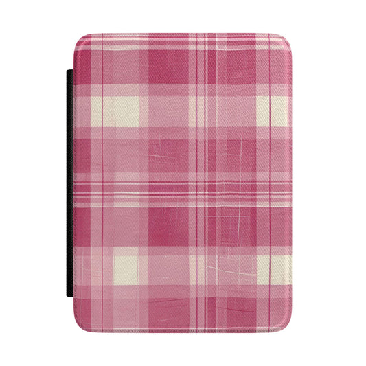 Pink raspberry madras plaid Kindle case — Coquette Reader gift for her