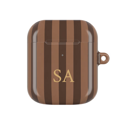 Mocha Stripe monogram case for AirPods 1st & 2nd Gen — custom gold initials