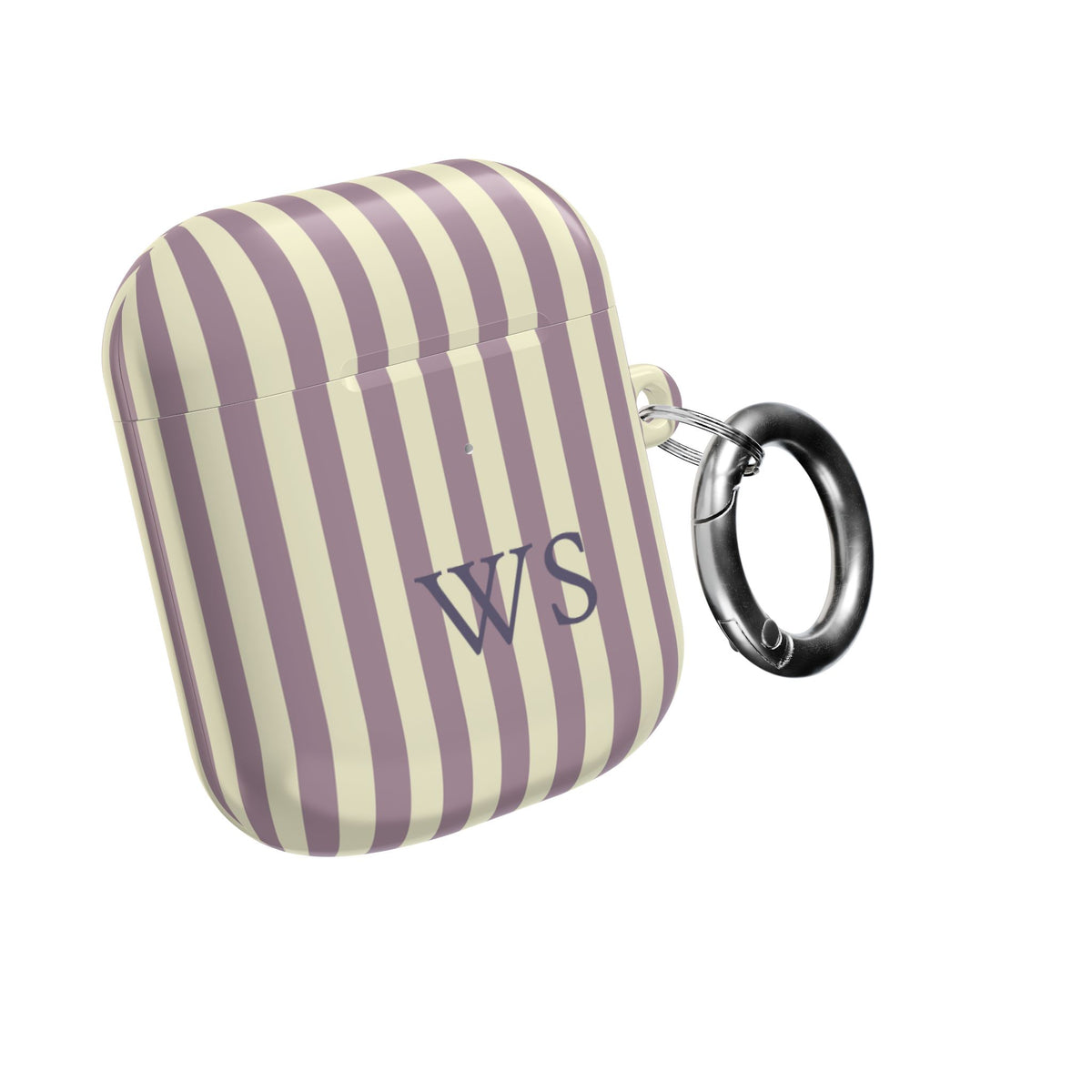 Mauve Stripe monogram case for AirPods 1st & 2nd Gen with carabiner