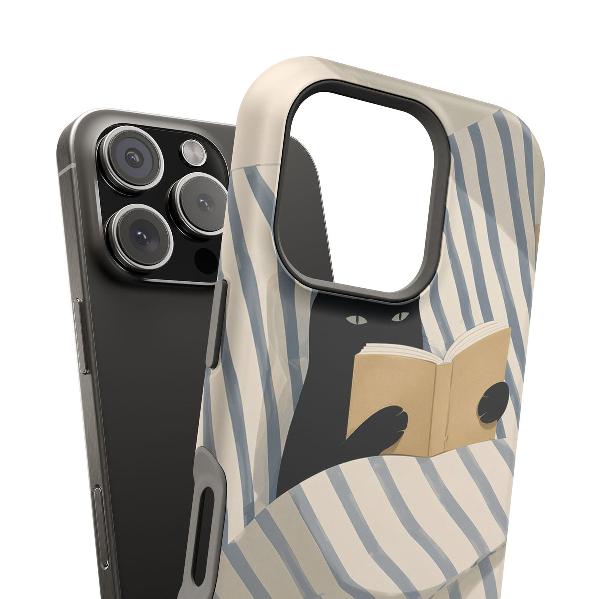 Reading Cat in Bed case shown front and back