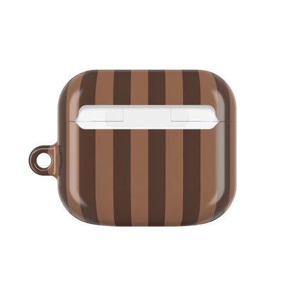 Mocha Stripe AirPods case — back view of the compact case shape