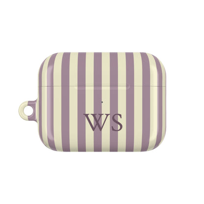 Mauve stripe AirPods Pro case personalized with initials — front view