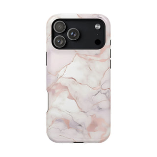 Blush marble MagSafe iPhone case — soft pink and cream stone print with rose-gold veins