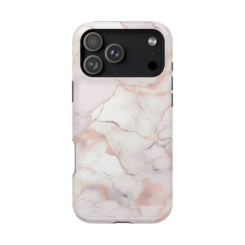 Blush marble MagSafe iPhone case — soft pink and cream stone print with rose-gold veins