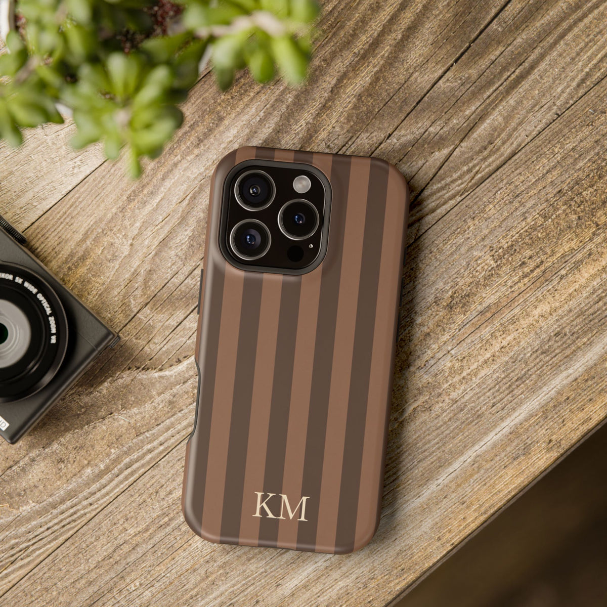 Brown Stripe Initials phone case by Case Noir