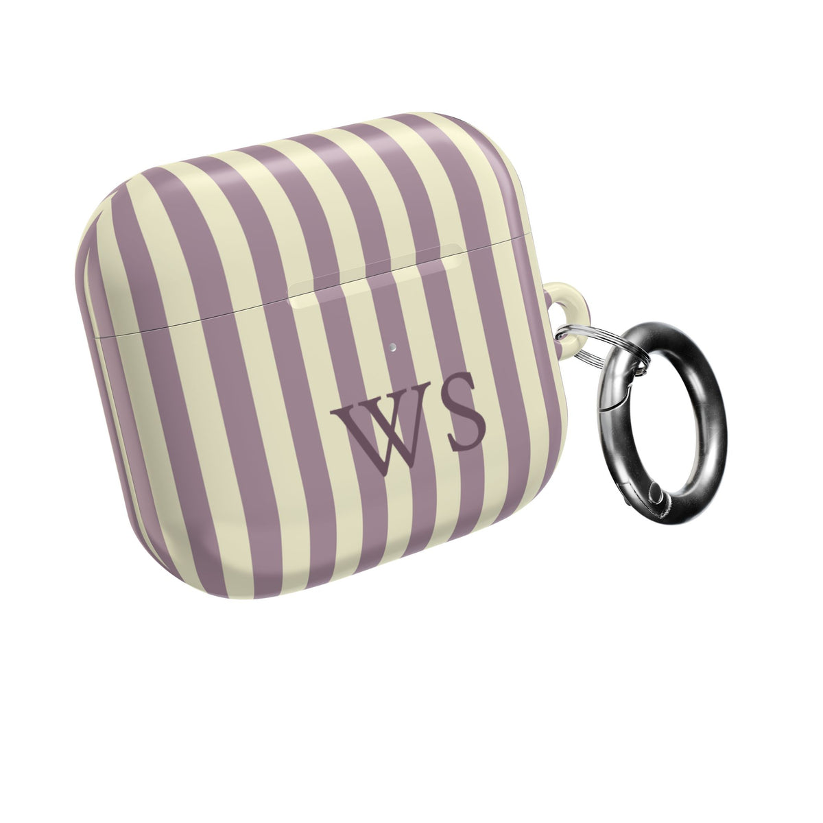 Mauve Stripe monogram AirPods case with carabiner clip — Case Noir