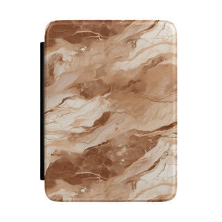 Caramel marble Kindle case — tan and cream vegan leather with toffee veins