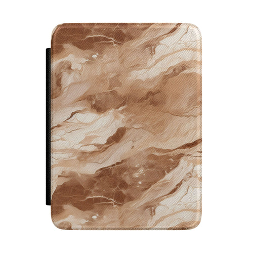 Caramel marble Kindle case — tan and cream vegan leather with toffee veins
