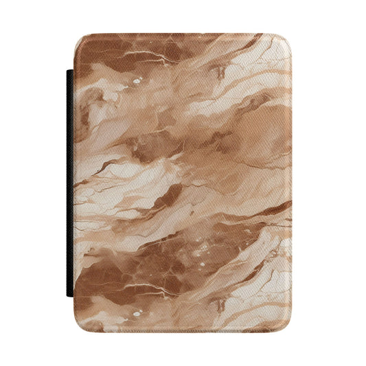 Caramel marble Kindle case — tan and cream vegan leather with toffee veins