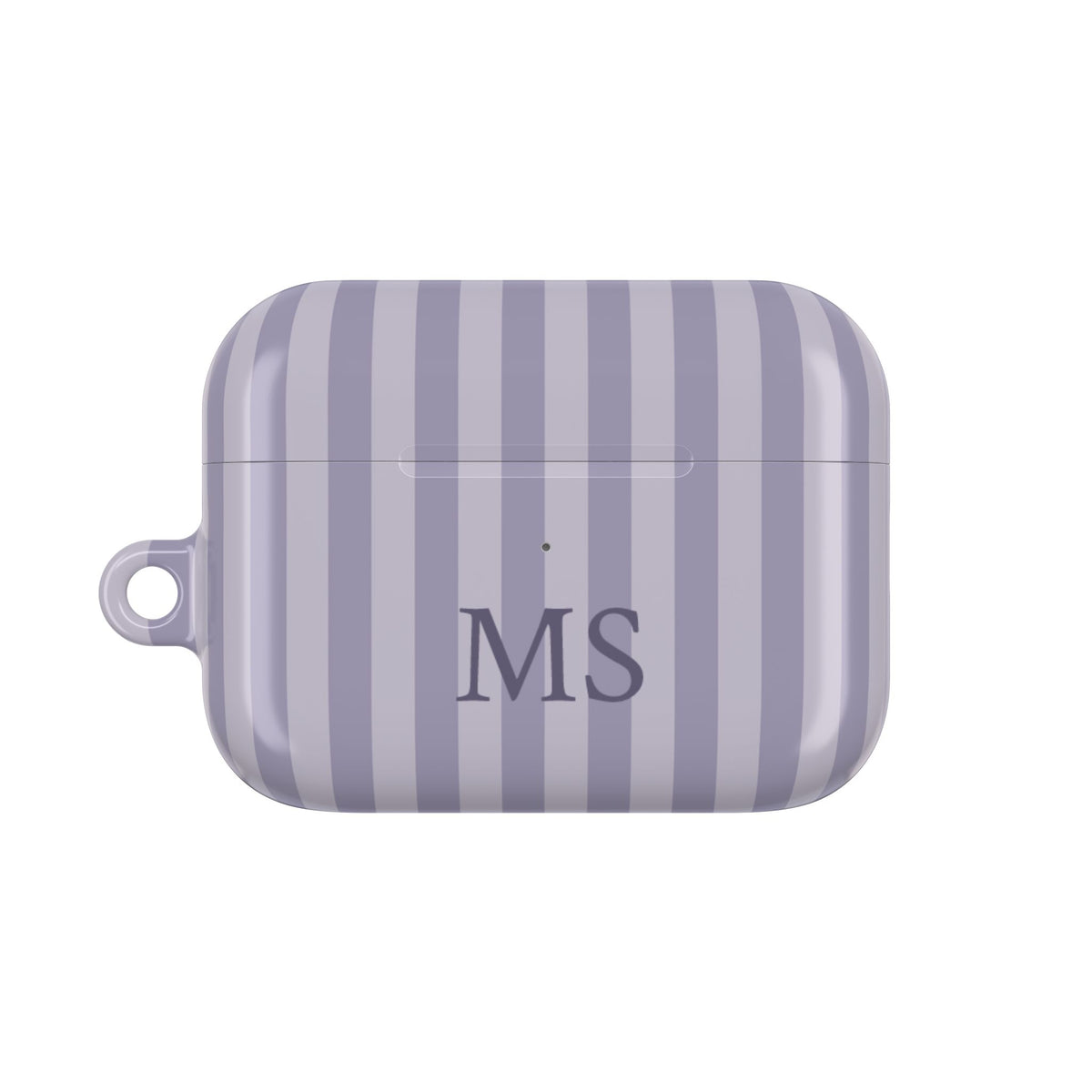 Lilac purple stripe AirPods Pro case personalized with initials — front view