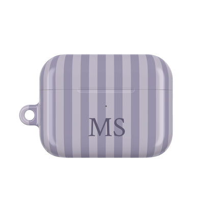 Lilac purple stripe AirPods Pro case personalized with initials — front view