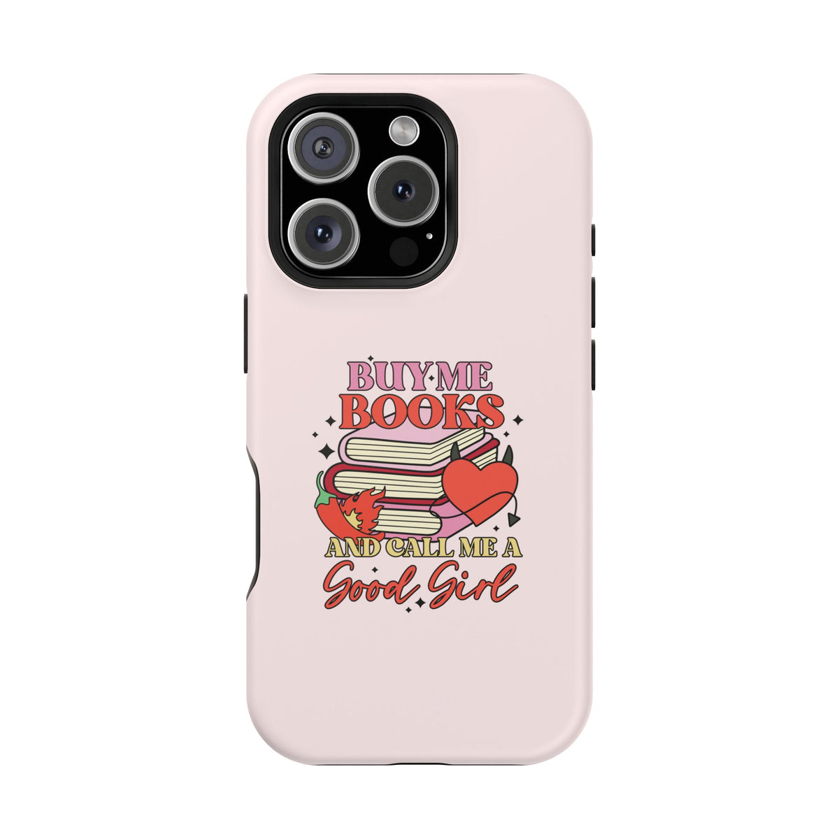 Book Stack Sticker iPhone case shown at an angle