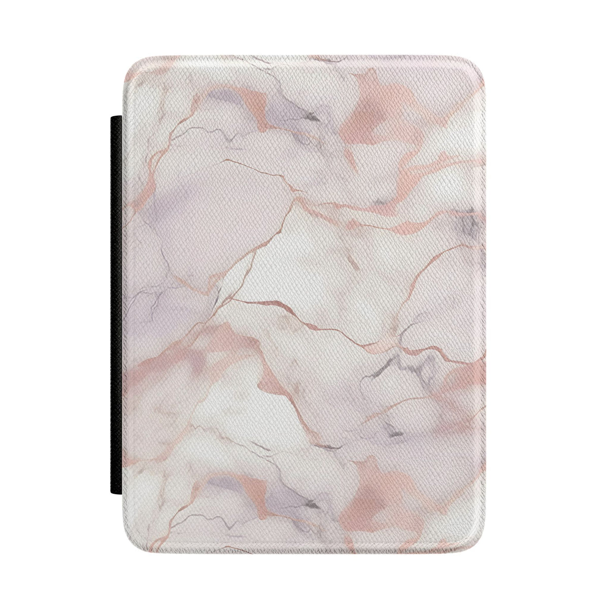 Blush marble Kindle case — soft pink and cream vegan leather with rose-gold veins