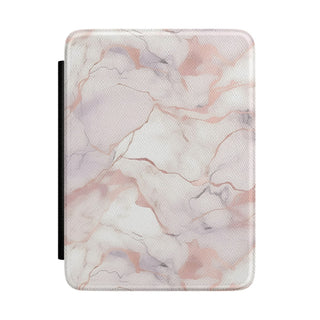 Blush marble Kindle case — soft pink and cream vegan leather with rose-gold veins