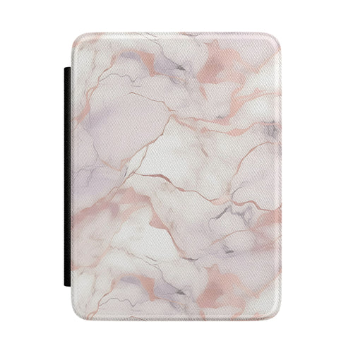 Blush marble Kindle case — soft pink and cream vegan leather with rose-gold veins