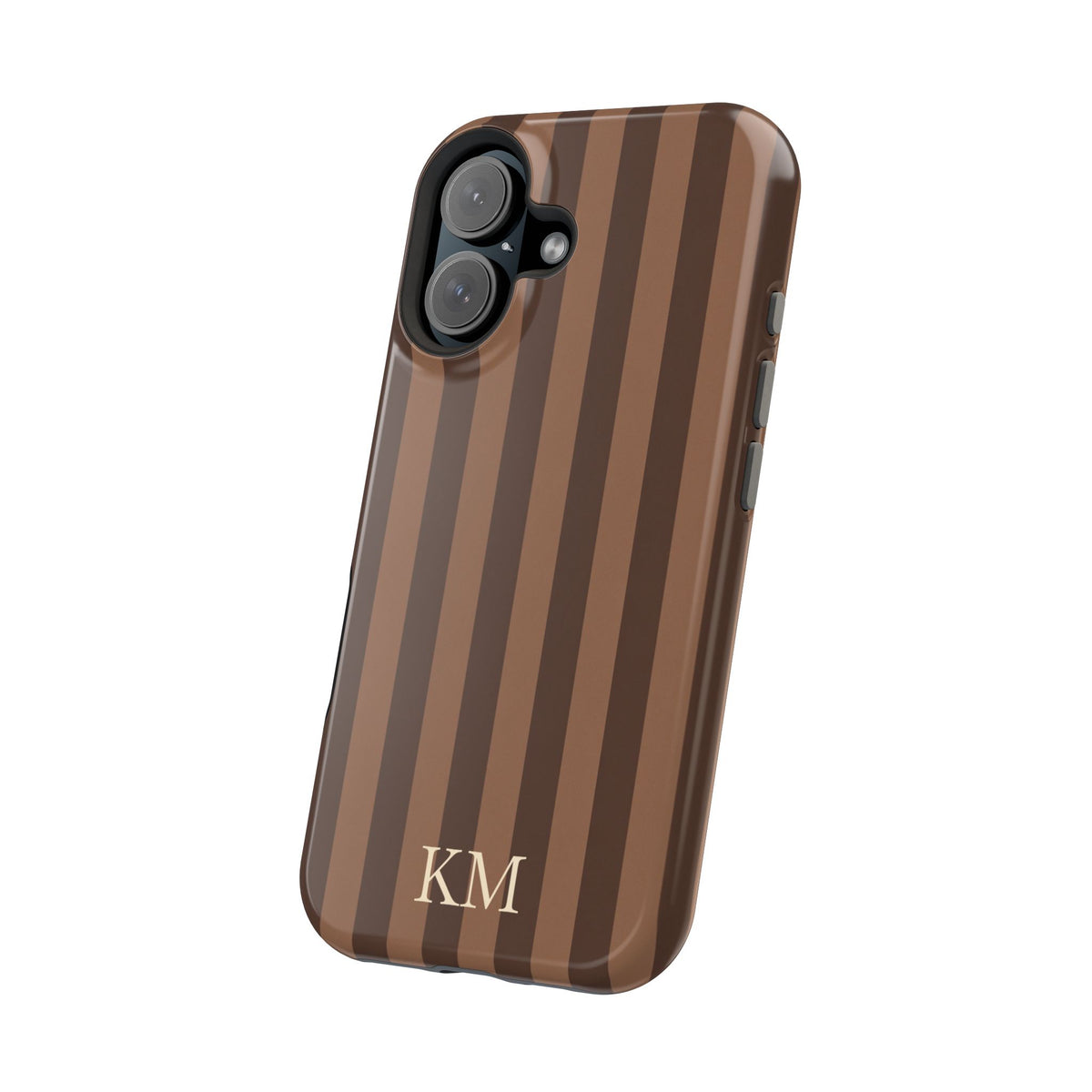 Brown Stripe Initials MagSafe case in glossy finish