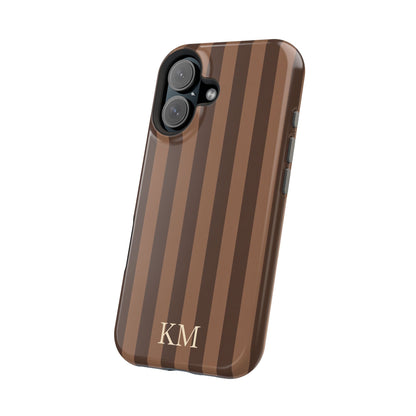 Brown Stripe Initials MagSafe case in glossy finish
