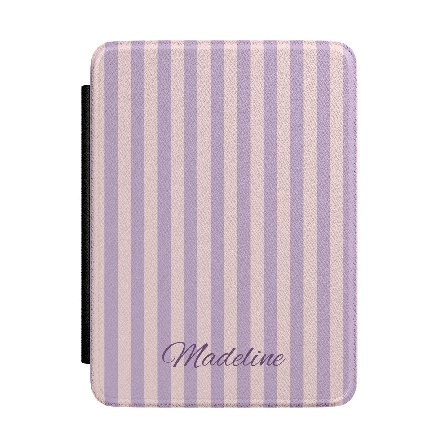 Personalized lavender stripe Kindle case with debossed name — Quiet Bookish custom gift for her