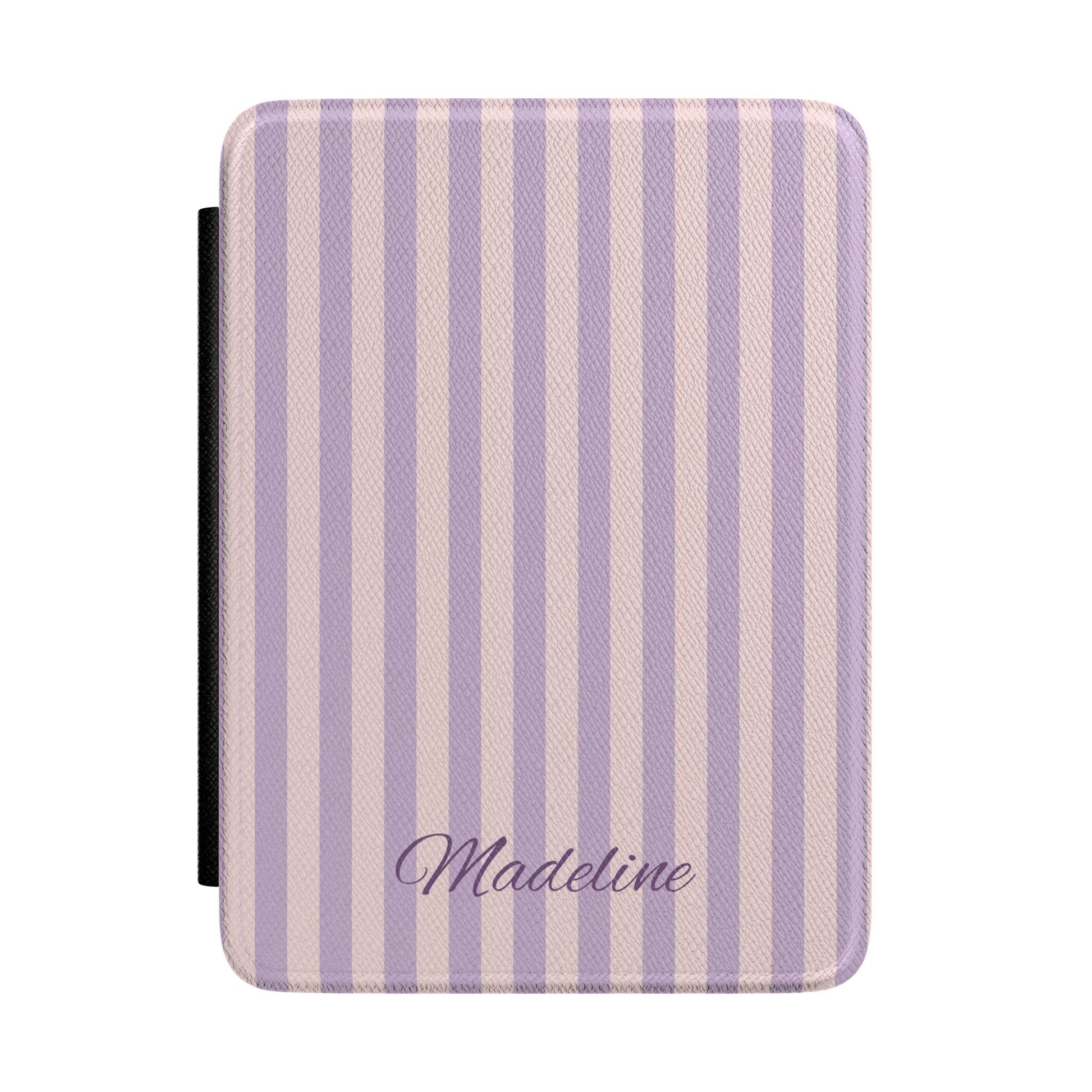 Personalized lavender stripe Kindle case with debossed name — Quiet Bookish custom gift for her