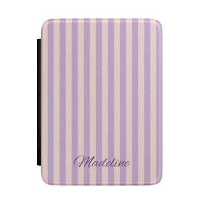 Personalized lavender stripe Kindle case with debossed name — Quiet Bookish custom gift for her
