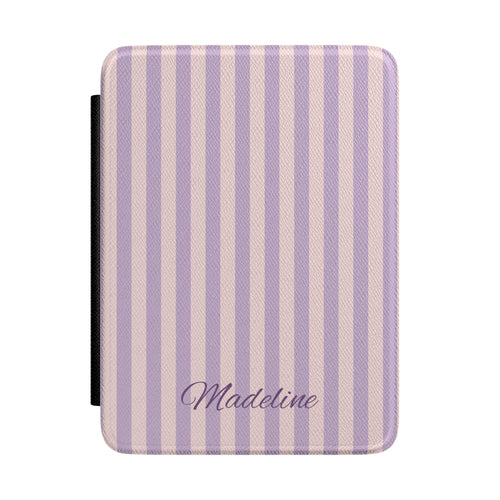 Personalized lavender stripe Kindle case with debossed name — Quiet Bookish custom gift for her