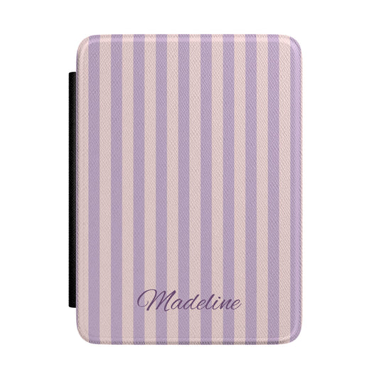 Personalized lavender stripe Kindle case with debossed name — Quiet Bookish custom gift for her