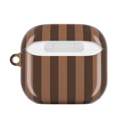 Caramel and chocolate stripe AirPods case — back view with charging cutout