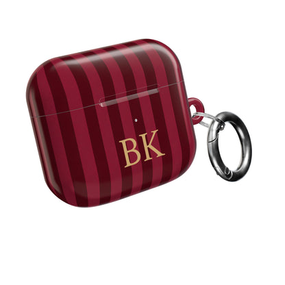 Burgundy Stripe monogram AirPods case with carabiner clip — Case Noir