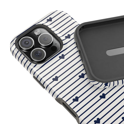 Navy Stripe Hearts Phone Case — MagSafe Compatible