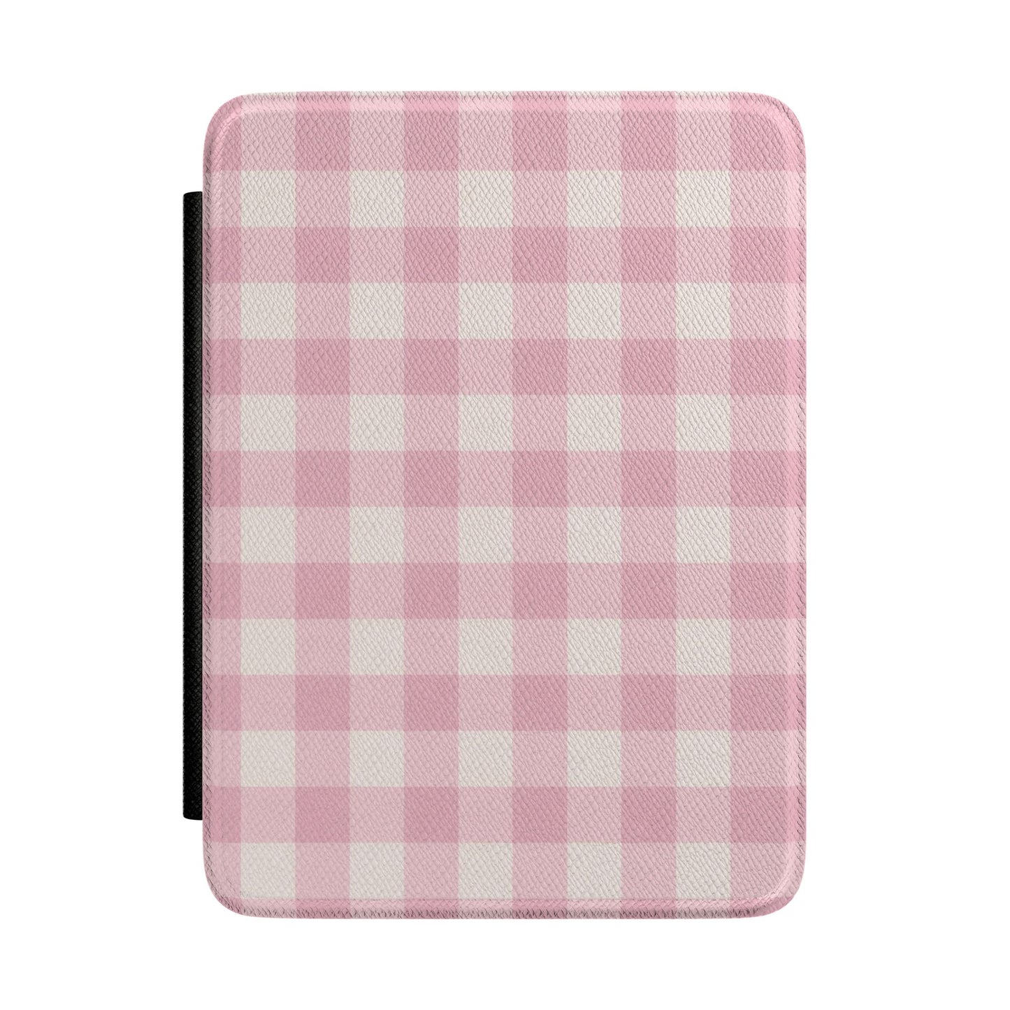 Soft pink cottage gingham check Kindle case on cream — Coquette Reader gift for her