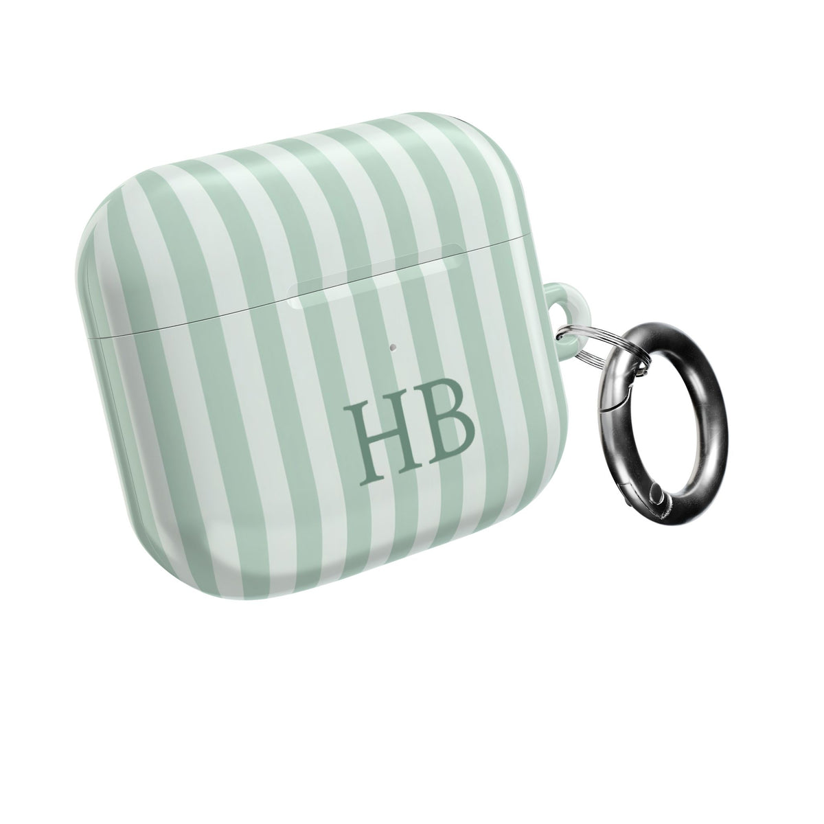 Sage Stripe monogram AirPods case with carabiner clip — Case Noir