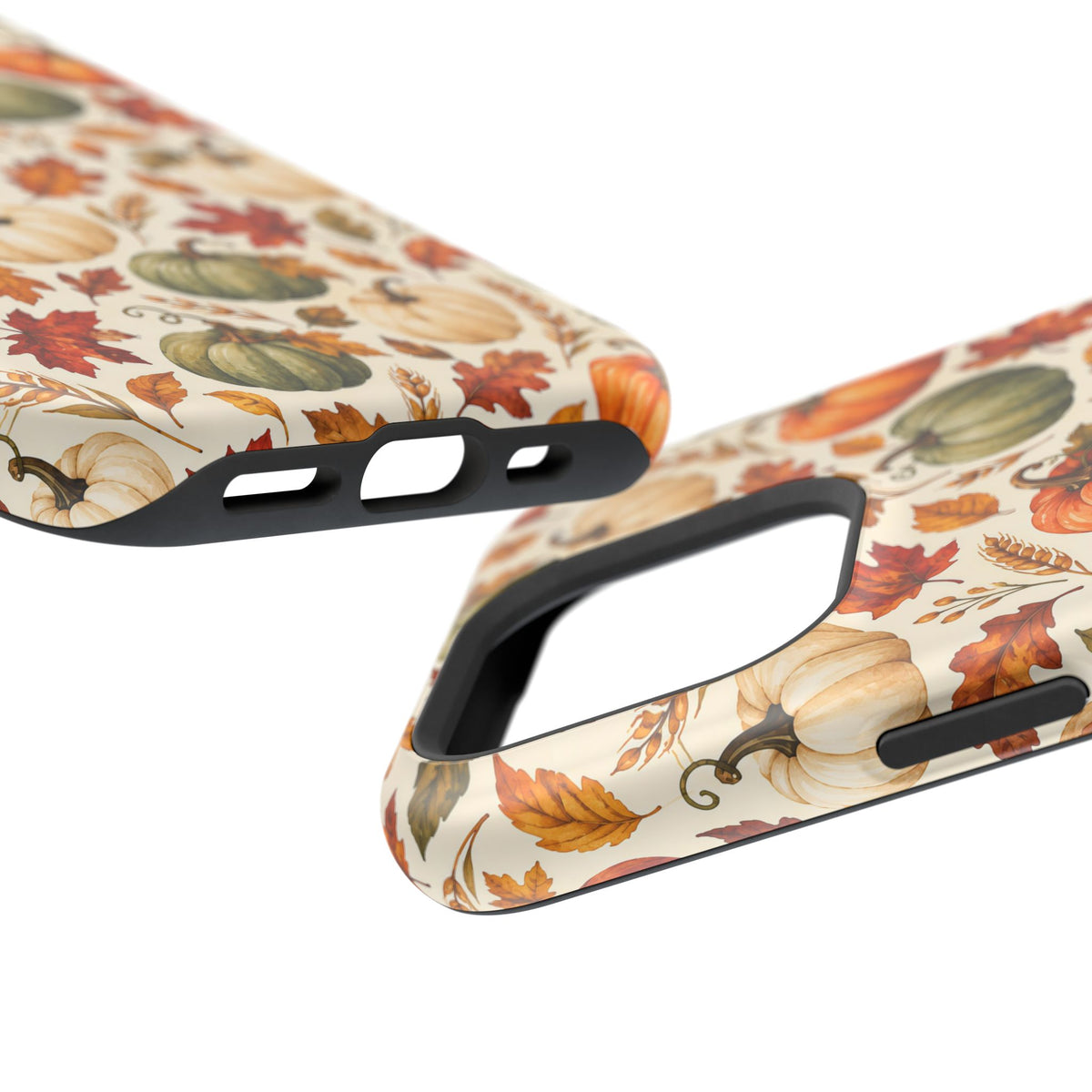 Pumpkin Patch phone case with maple leaf and berry print detail
