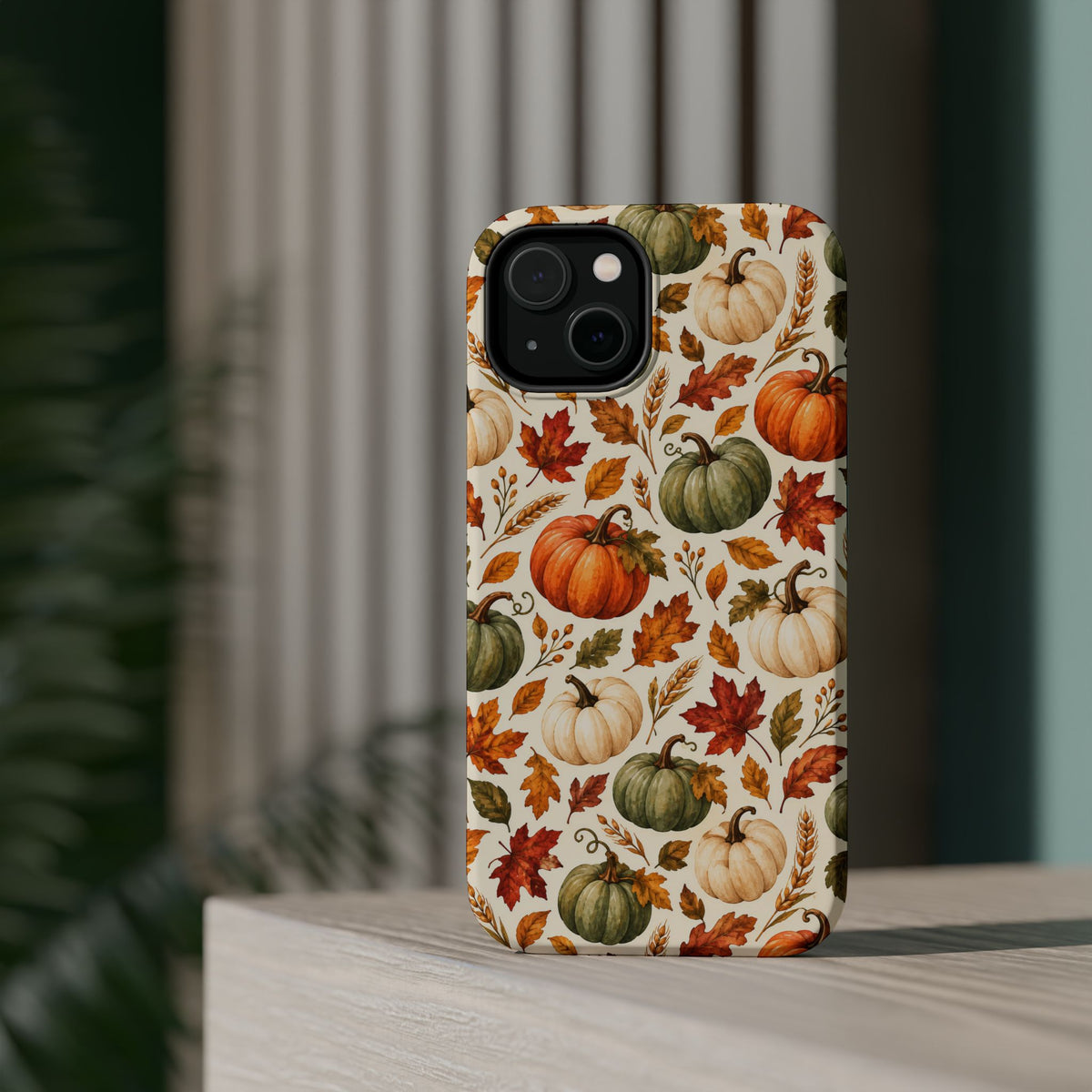 Cream autumn MagSafe iPhone case, Pumpkin Patch print by Case Noir