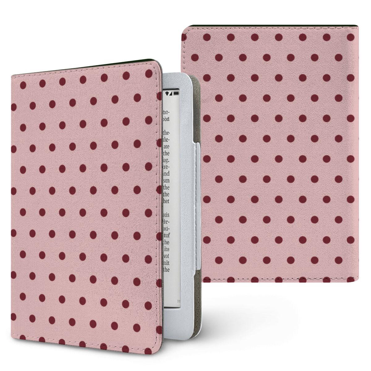 Dusty Rose Polka Dot Kindle case — burgundy polka dots on dusty rose, printed front and back