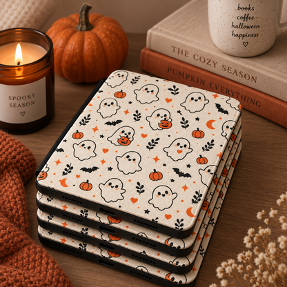 Cute ghost Kindle case in cream vegan leather — view 4
