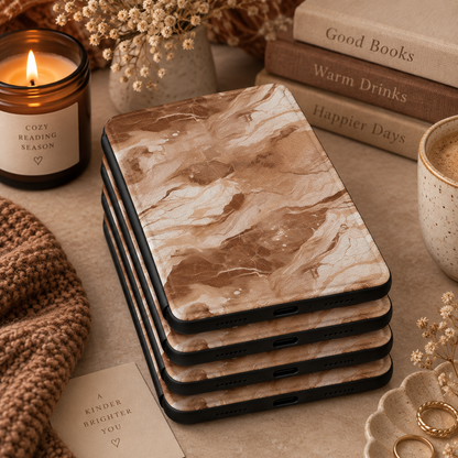 Caramel marble Kindle case in tan and cream vegan leather — view 7