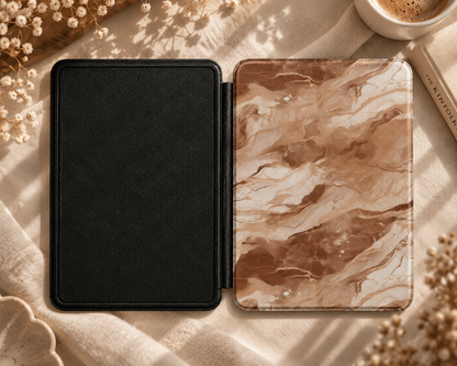 Caramel marble Kindle case in tan and cream vegan leather — view 5