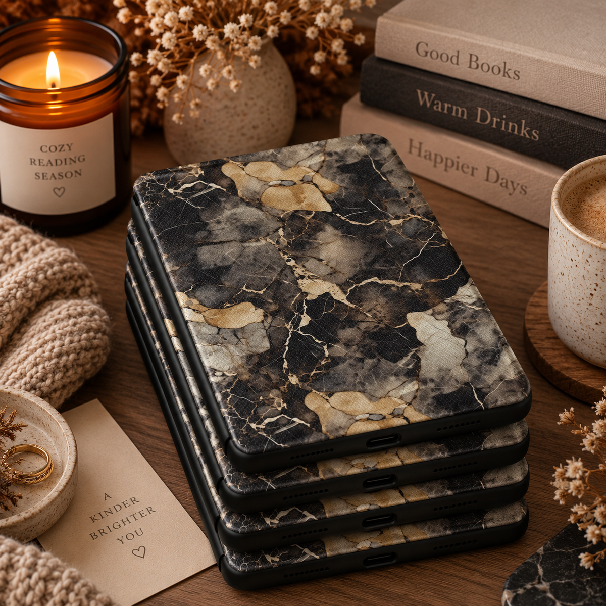 Black and gold marble Kindle case in vegan leather — view 6