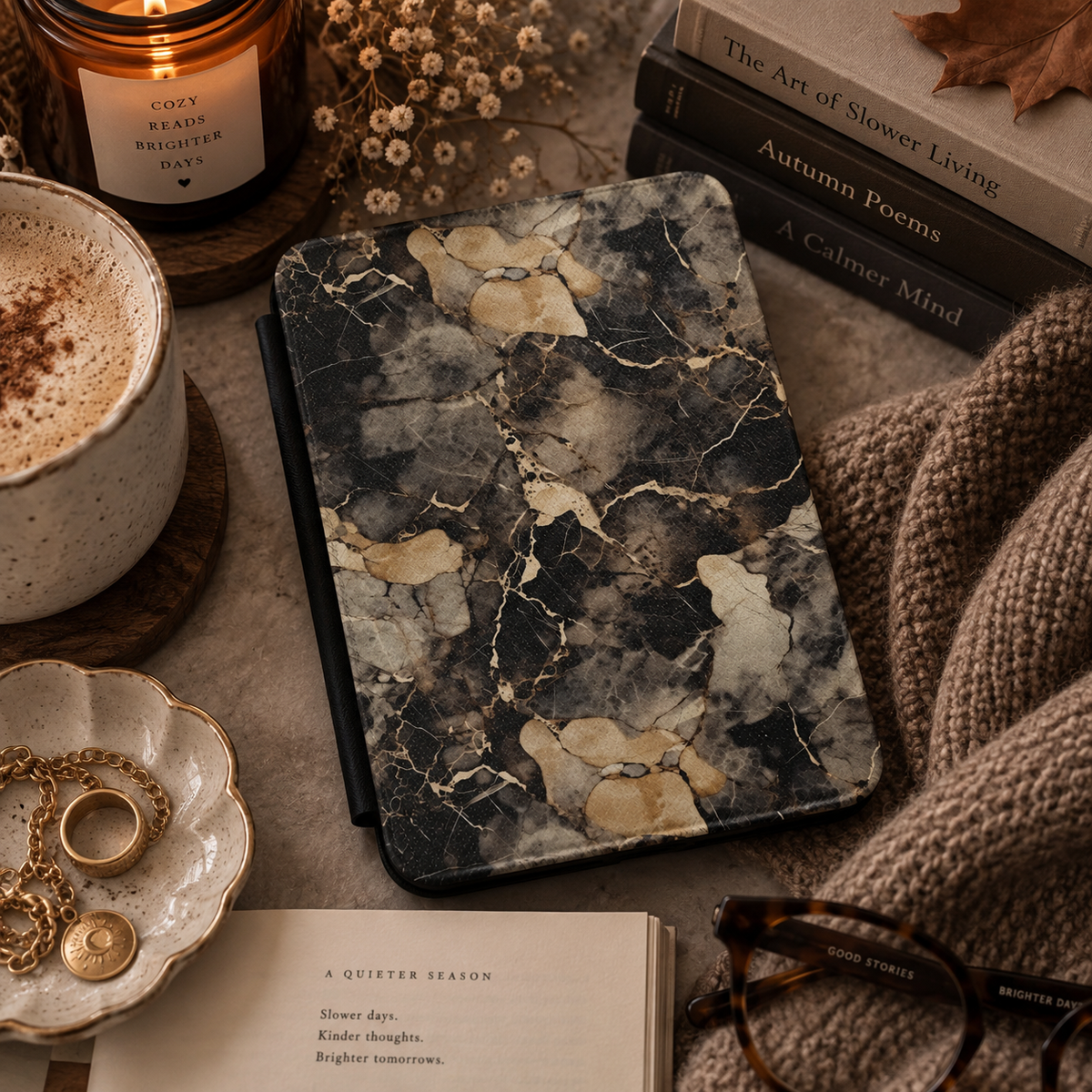 Black and gold marble Kindle case in vegan leather — view 4