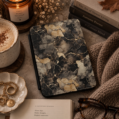 Black and gold marble Kindle case in vegan leather — view 4