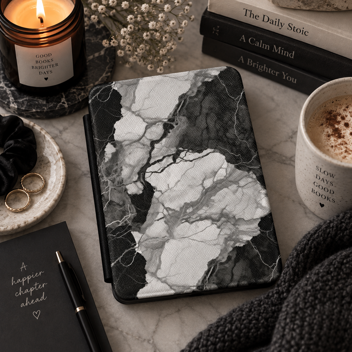 Black and white marble Kindle case in vegan leather — view 5