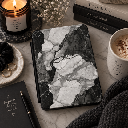 Black and white marble Kindle case in vegan leather — view 5
