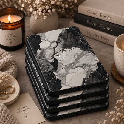 Black and white marble Kindle case in vegan leather — view 4