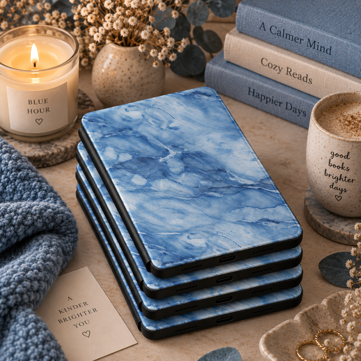 Blue marble Kindle case in vegan leather — view 6