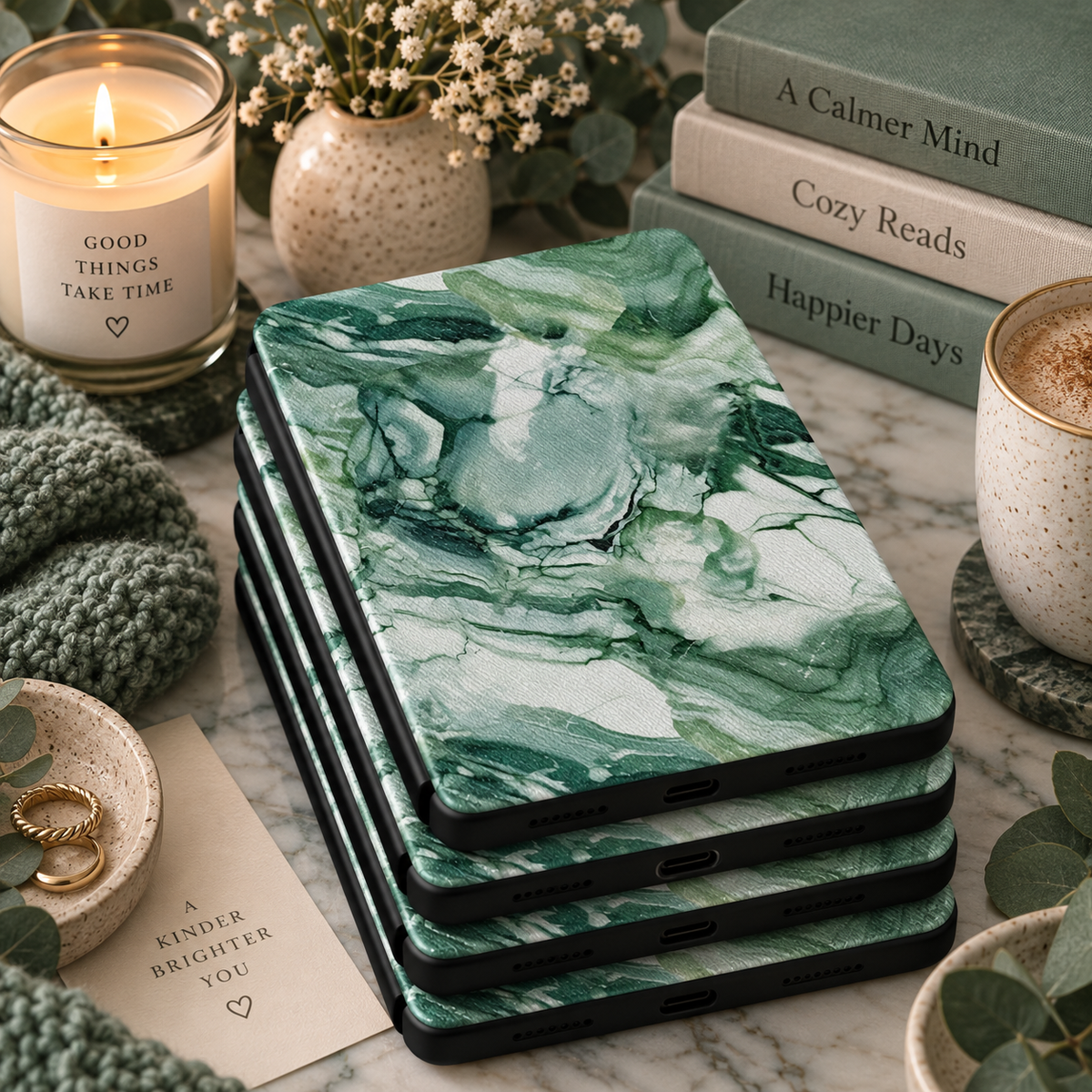 Jade marble Kindle case in vegan leather — view 5