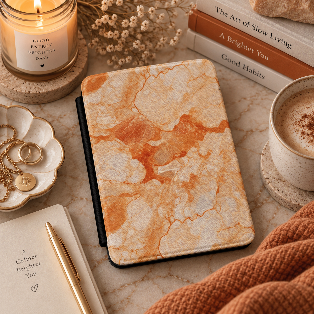 Apricot marble Kindle case in vegan leather — view 6