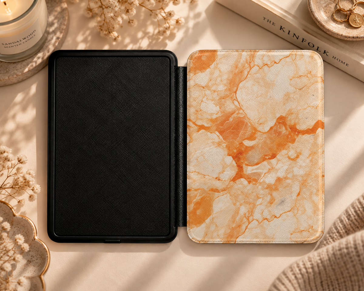 Apricot marble Kindle case in vegan leather — view 4