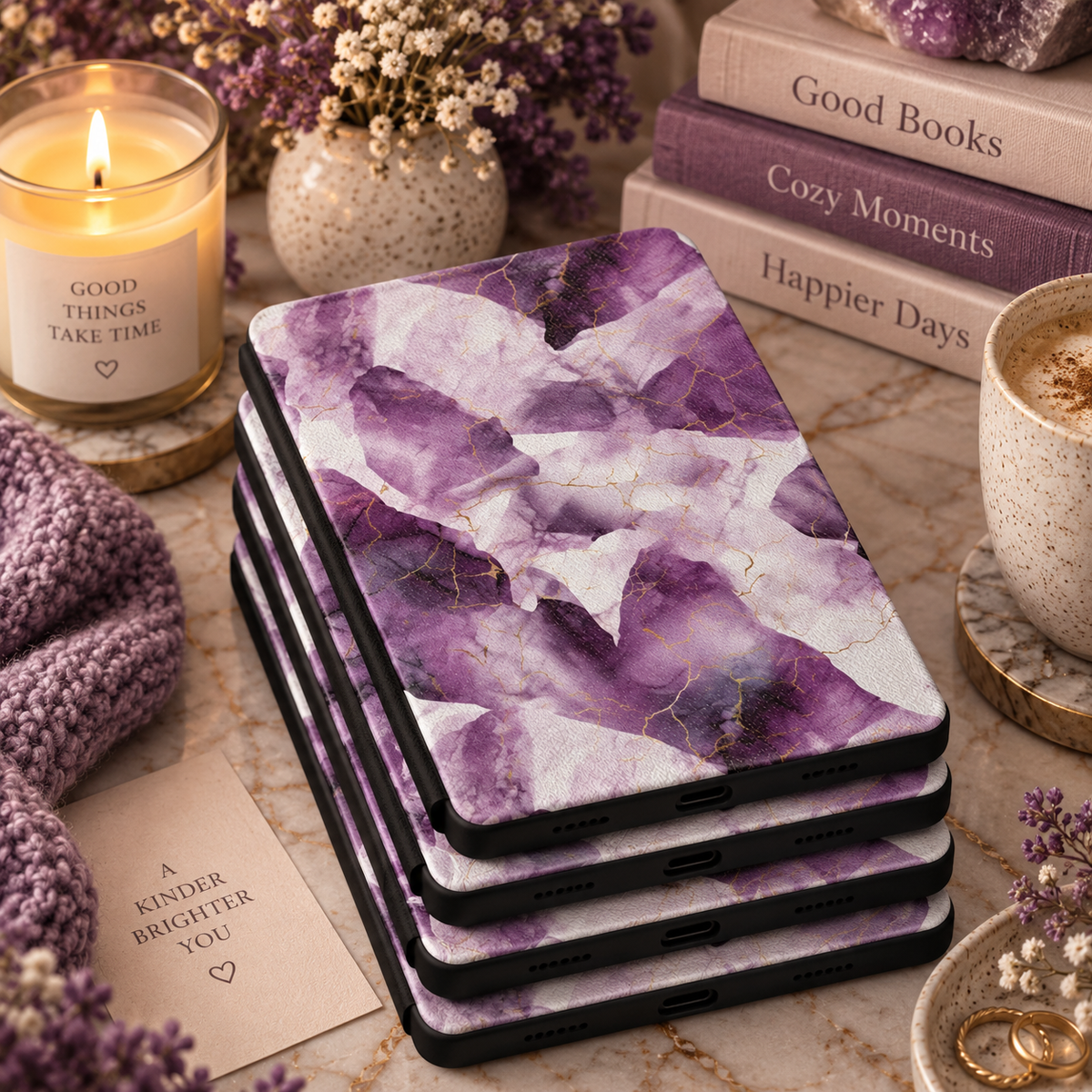 Amethyst marble Kindle case in vegan leather — view 3