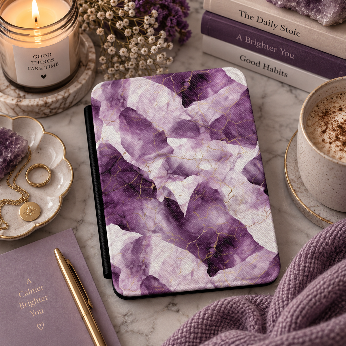 Amethyst marble Kindle case in vegan leather — view 2